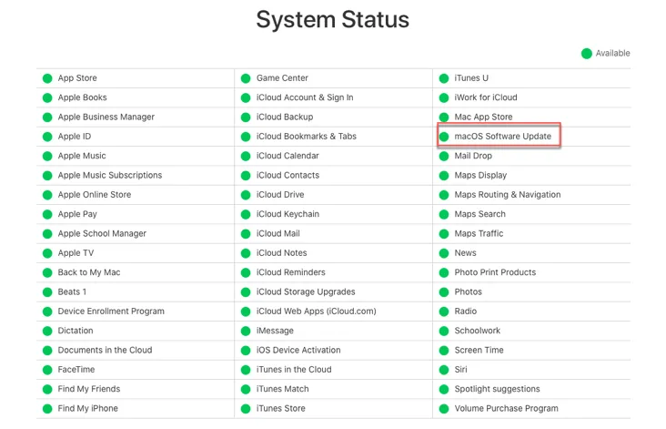 Vérifier l'état des serveurs Apple